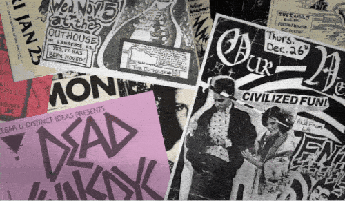 Animated Slamdating preview featuring a collage of punk posters and music imagery