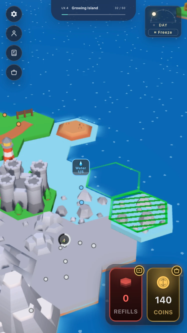 Build Your Island rocky coastline with a Stone card and an outlined empty hex