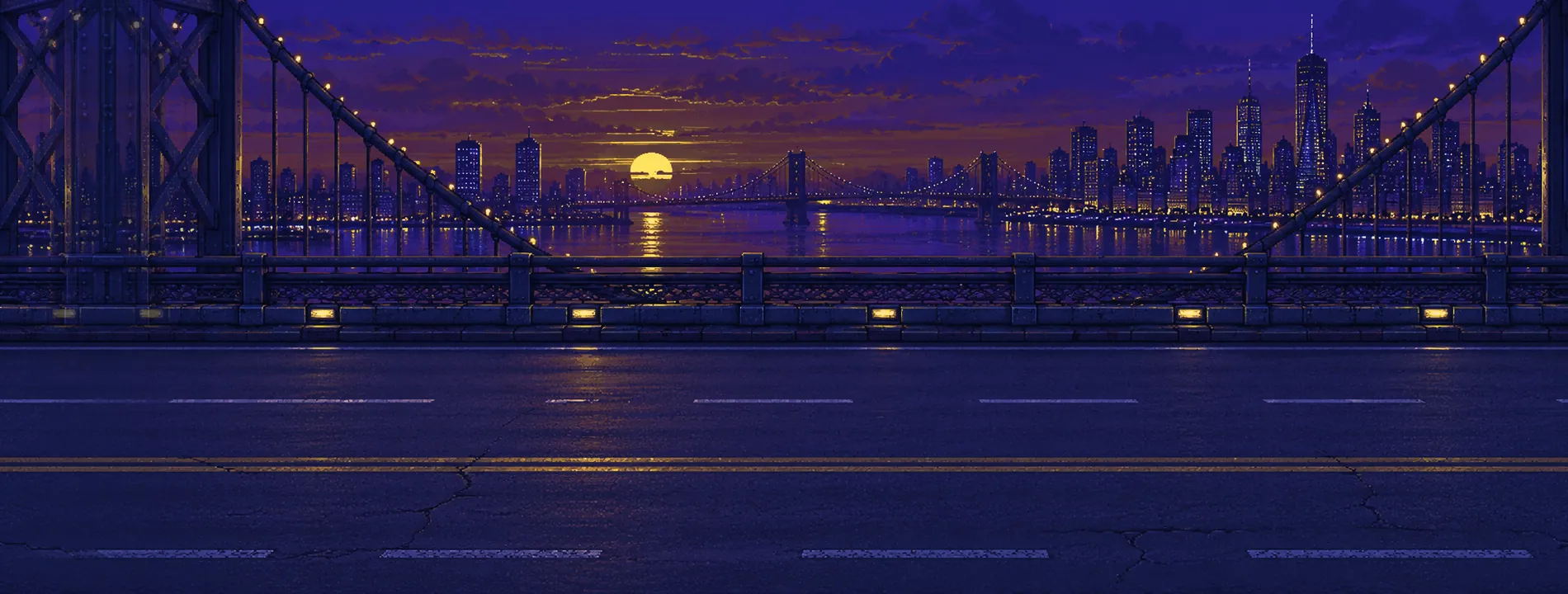 Nighttime bridge background along the Time Police getaway route