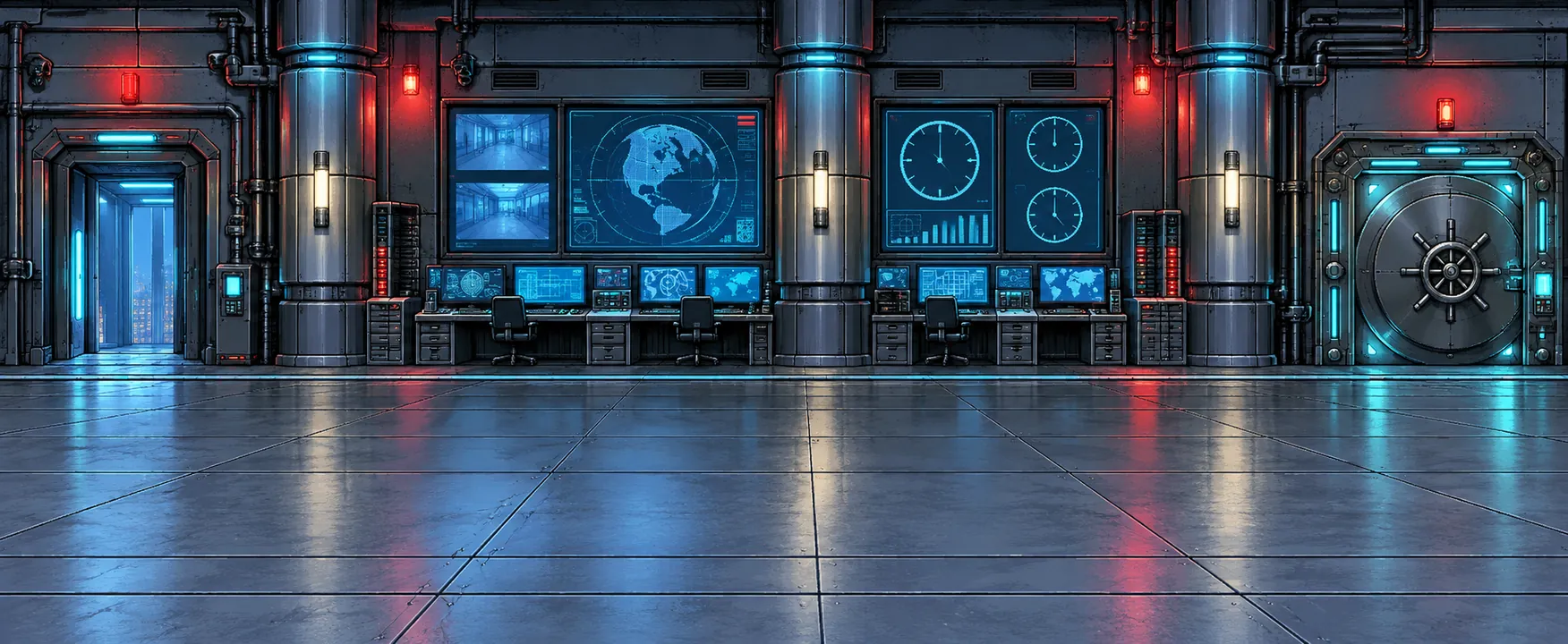 Security hall background inside First Rift Bank