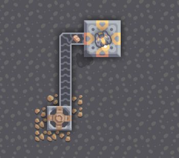 Mindustry Mechanical Drill mining copper into a conveyor that turns right into the core