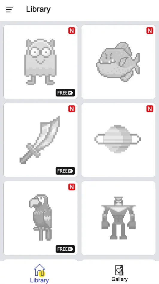 Choose pixel art from the Pixel Color game library