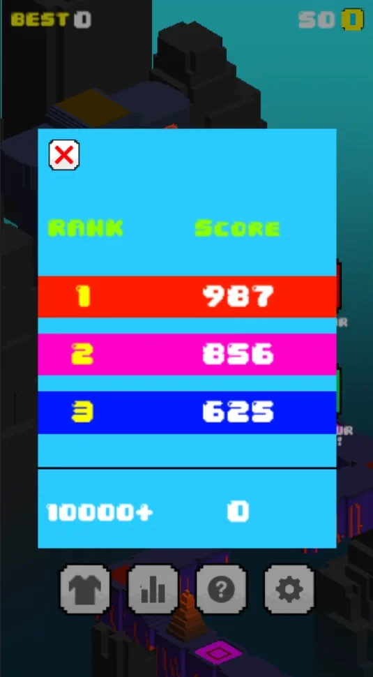 Pixel Escape leaderboard showing rank and score