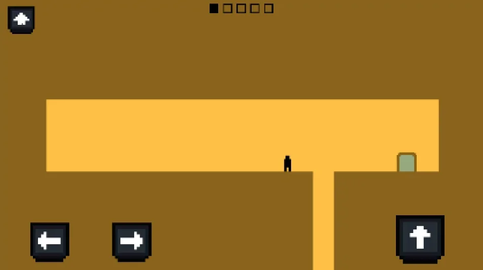 Pixel Path level with a pit between the character and exit door