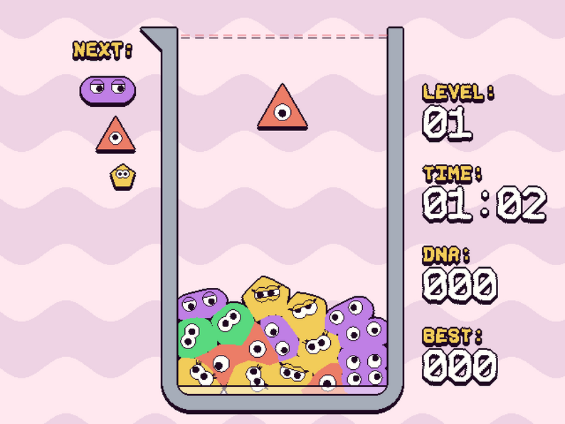 SPLOOB level one with colorful cells stacking at the bottom of a beaker
