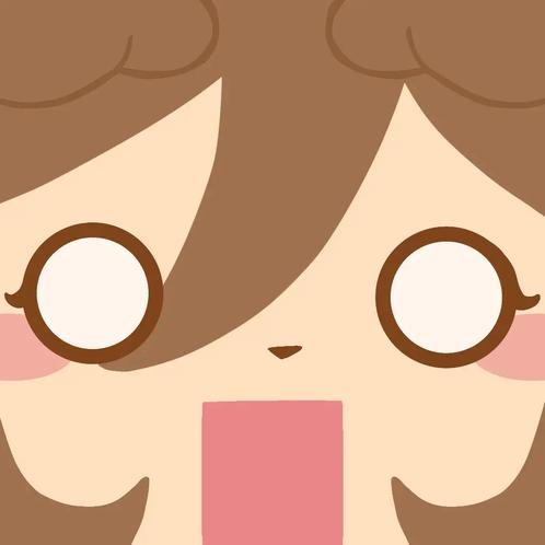 Square face avatar with brown bangs and round eyes