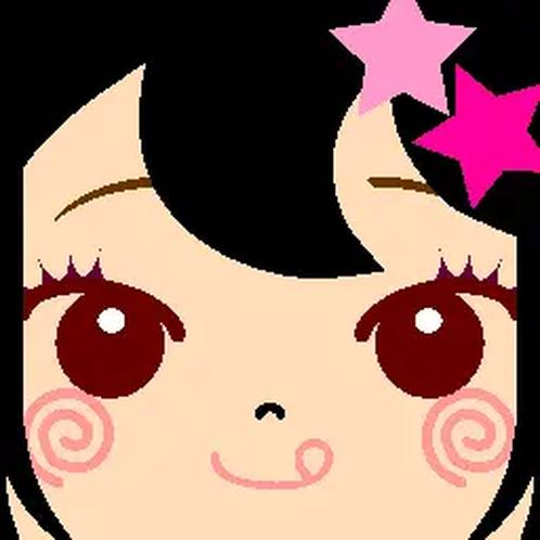 Square face avatar with black hair and pink star clips